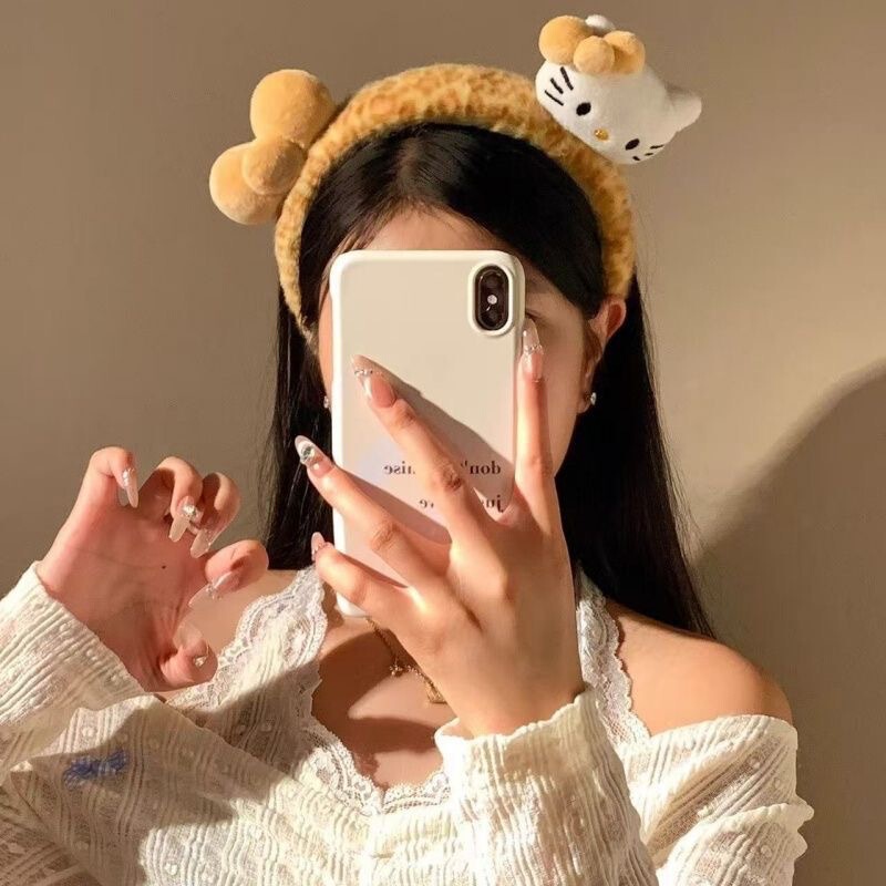 网红豹纹毛绒洗脸发箍女新款秋冬可爱蝴蝶结头箍发捆防滑发卡头饰|undefined