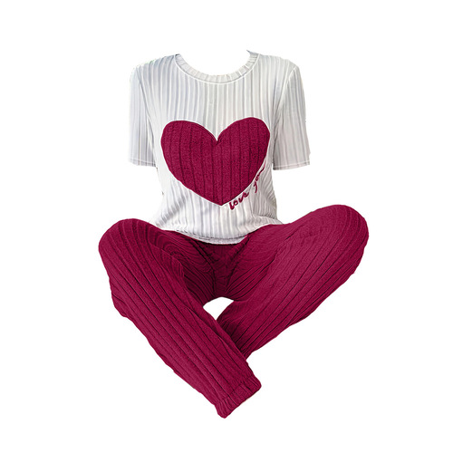 Sweet Heart Women's Set Autumn Style Crew Neck Short Sleeve Pants Two-Piece Comfort Pajamas Fashion