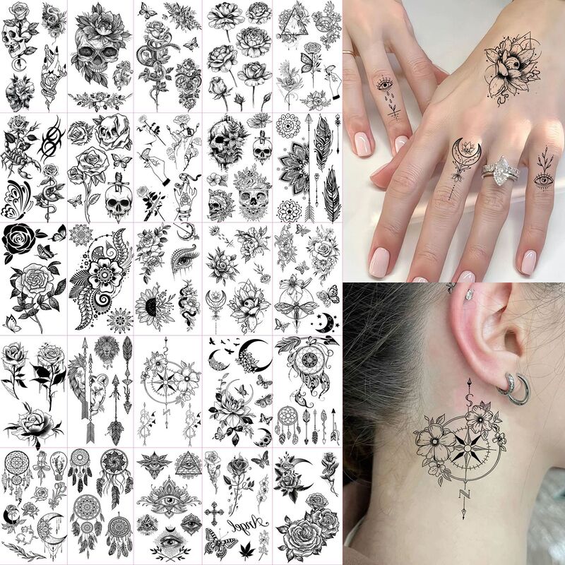 Cross-Border Ins-Style Small Floral Temporary Tattoo Stickers Realistic Finger Tattoo Stickers Temu Amazon Tattoo