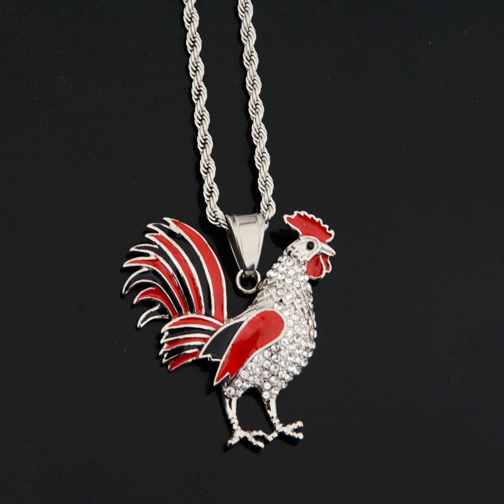 Cock Pattern Men's Gender Hip-Hop Retro Cock Titanium Steel Diamond Men's Pendant Necklace Men Pendant Necklaces