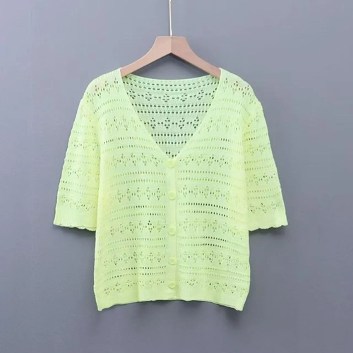 Summer Short Sleeve Mesh Top, Thin Knit Sheer Ladies' Open-Front Cardigan, Outerwear Pair with Camisole Dress, Trendy