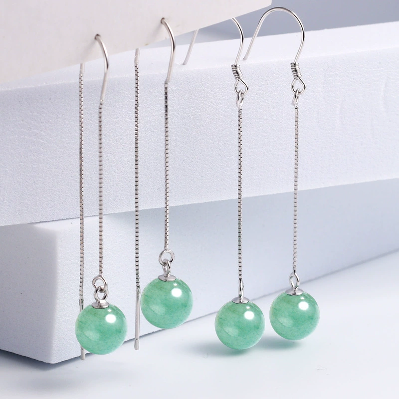 Long retro earrings jade, silver 925 sample, light luxury style