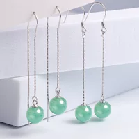 Long retro earrings jade, silver 925 sample, light luxury style