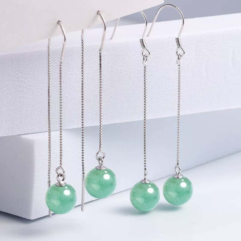 Long retro earrings jade, silver 925 sample, light luxury style