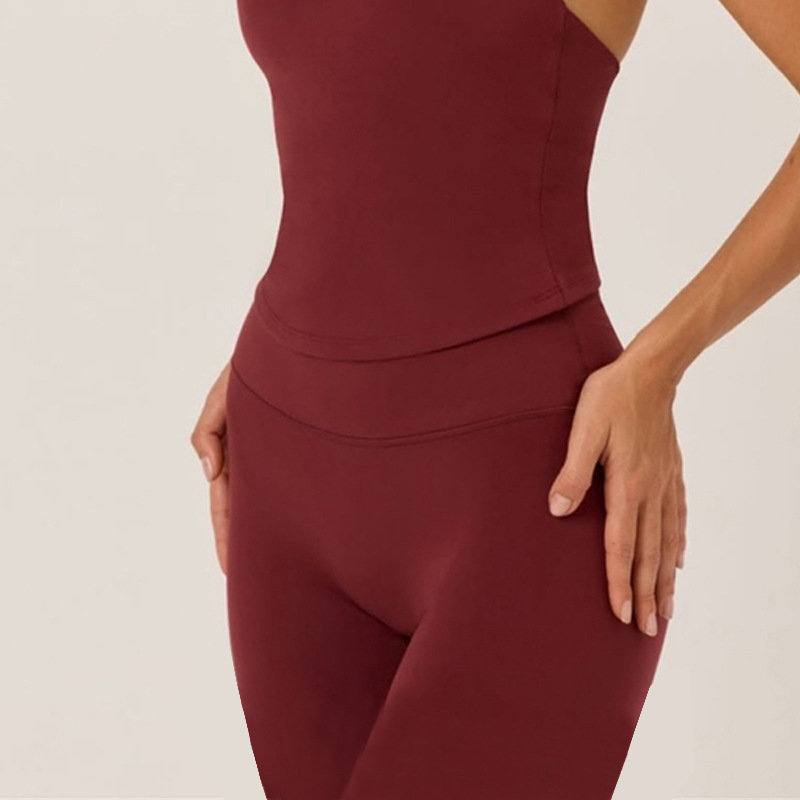Europa y América trajes de yoga transfronterizos para mujeres cuello colgante con cojín de pecho chaleco deportivo de alta elasticidad de alta velocidad de elevación de cadera seco pantalones de gimnasio