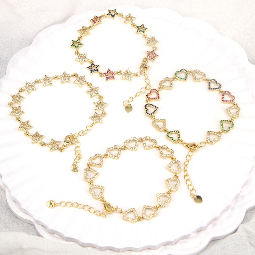 European and American copper micro-inlaid zircon heart-shaped five-pointed star bracelet