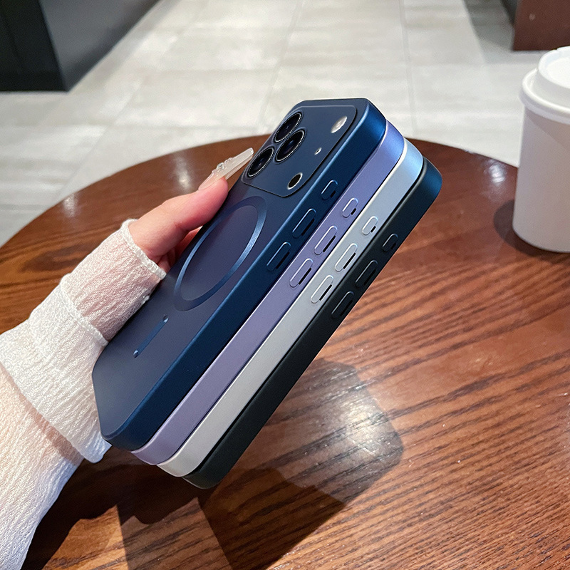 适用iPhone17PROMAX手机壳磨砂纯色金属漆磁吸苹果16/15防摔软壳X|undefined