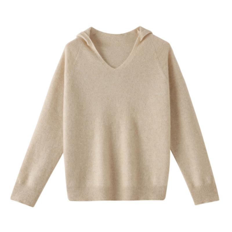 First-Line Clothing 100 Wool Sweater Women's Hooded V-Neck Sweater Autumn and Winter Solid Color All-Match Hoodie Sweater Knitted Base Shirt First-Line Clothing 100 Wool Sweater Women's Hooded V-Neck Sweater Autumn and Winter Solid Color All-Match Hoodie Sweater Knitted Base Shirt