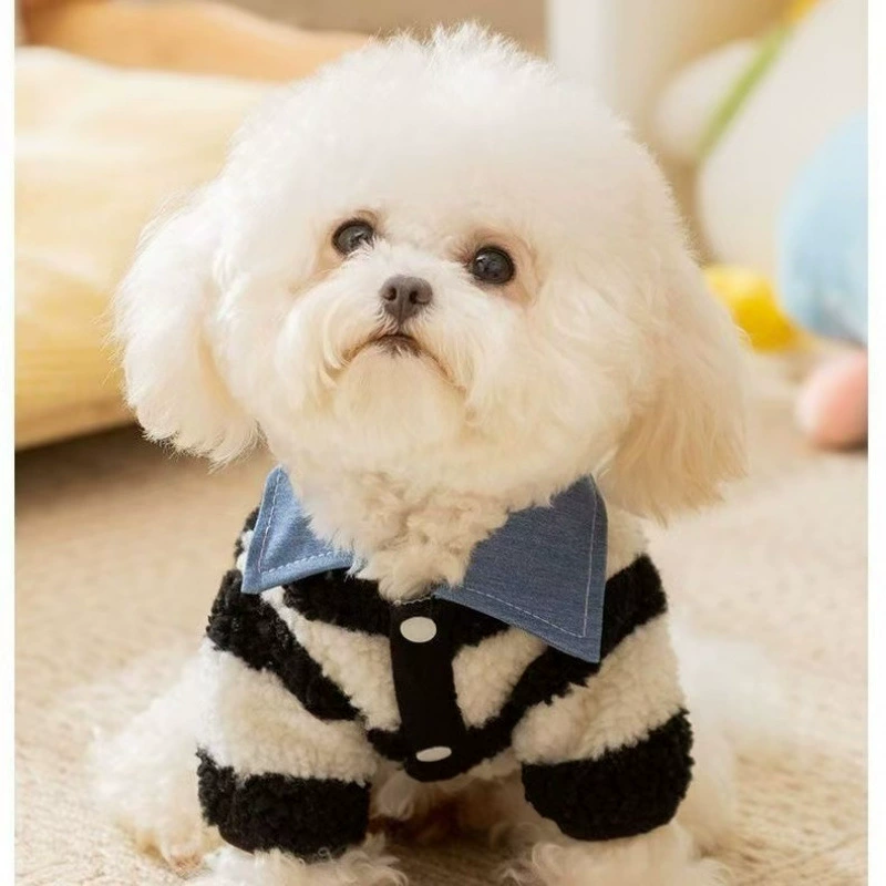 2025 новый стиль полосатая осенняя зимняя теплая рубашка Bombie Tedy может буксировать кошку и щенка двуногая одежда для домашних животных