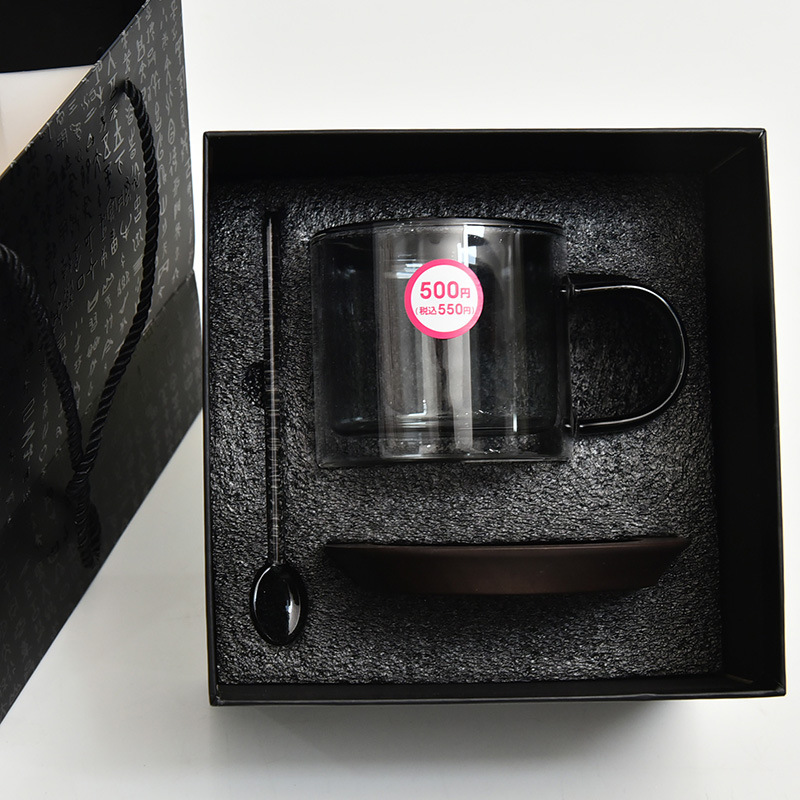 Traje DE ALTO aspecto taza de café de doble capa de vidrio con aislamiento de hielo taza de latte americano taza de desayuno taza de leche caja de regalo