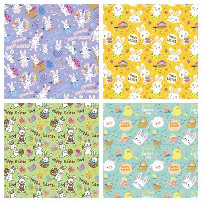 新款亮面铜版复活节包装纸 可爱小兔子礼品装饰纸 兔年新春礼物纸|ru