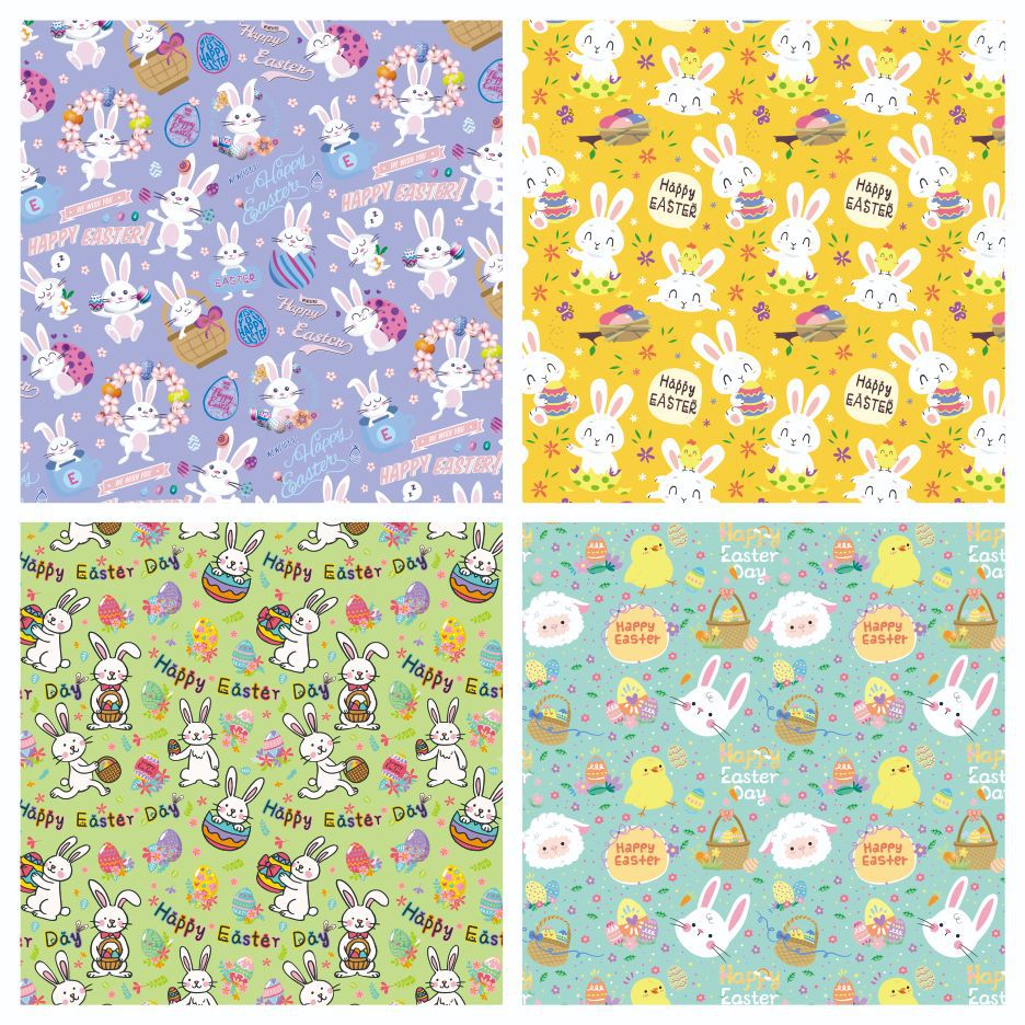 新款亮面铜版复活节包装纸 可爱小兔子礼品装饰纸 兔年新春礼物纸|ru