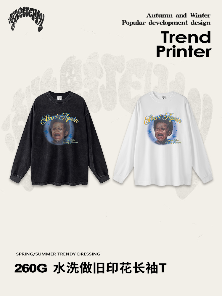2025 otoño americano marca de moda Pink Floyd banda de rock algodón lavado retro camiseta de manga larga hombre al por mayor