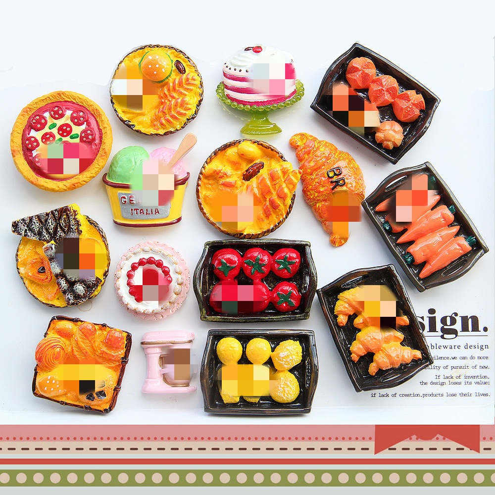 Nueva simulación cuerno pan hamburguesa cake resina grande juego de alimentos DIY refrigerador pegatina accesorios Ventas Directas la fábrica