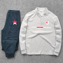 跨境新款潮春秋季加绒男士圆领运动休闲时尚印花卫衣长裤套装现货