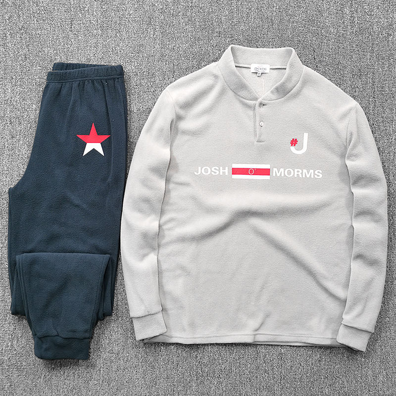 跨境新款潮春秋季加绒男士圆领运动休闲时尚印花卫衣长裤套装现货