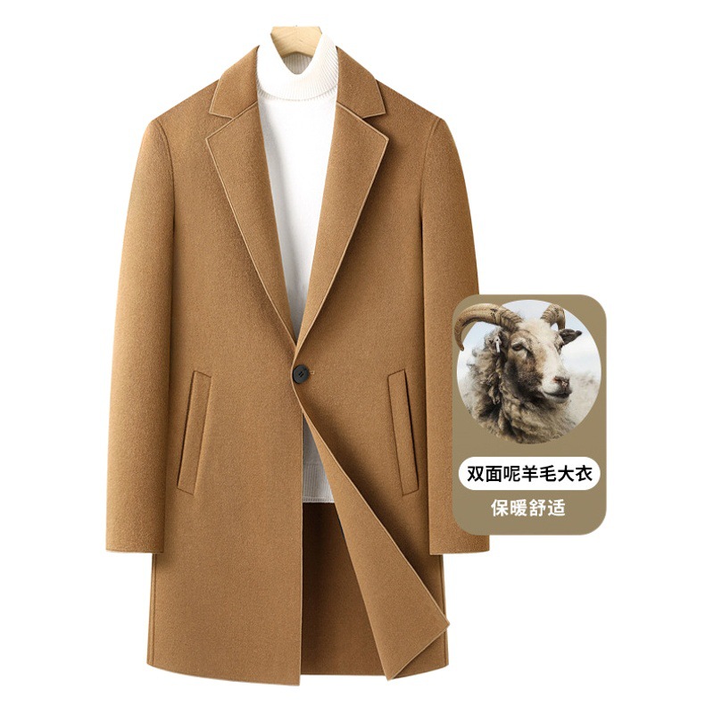 Un Botón de doble cara abrigo de lana de los hombres de longitud media estilo coreano casual juventud Otoño e Invierno Nuevo abrigo de lana ropa de los hombres