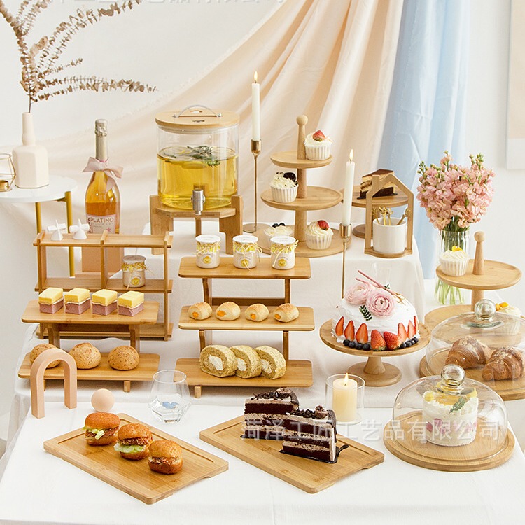 Wooden Dessert Table Display Stand Ornaments Cold Meal Tea Break Table Picnic Afternoon Tea Snack Fruit Tray Cake Stand