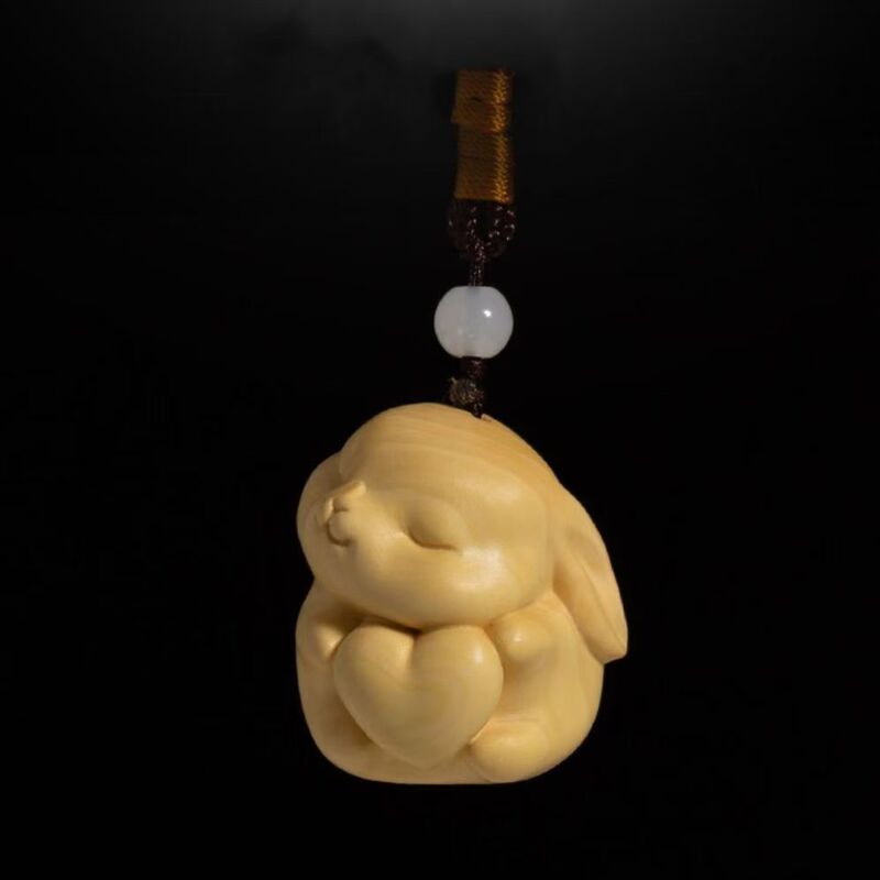崖柏木雕爱心小兔子手把件文玩精雕生肖创意福兔萌宠家居饰品摆件|undefined