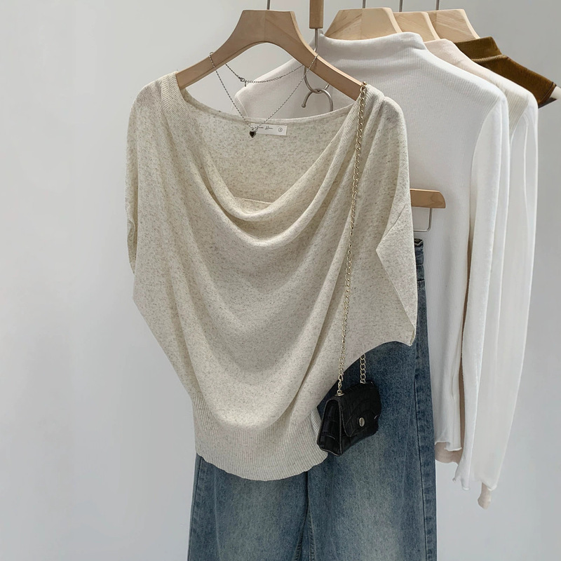 Stylish Off-Shoulder Batwing Sleeve T-Shirt for Women, Summer 2026 New Trendy Age-Reducing Waist-Cinching Slimming Knit Top Stylish Off-Shoulder Batwing Sleeve T-Shirt for Women, Summer 2026 New Trendy Age-Reducing Waist-Cinching Slimming Knit Top