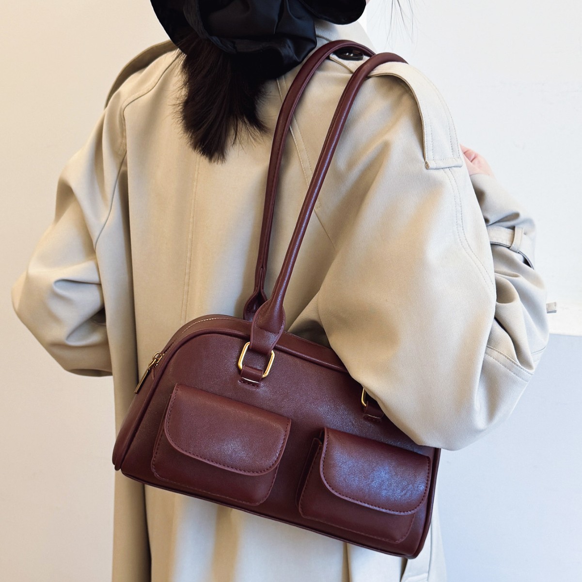 Women's Bowling Bag Autumn/Winter Retro Korean Style Heo Yoon-Jin Same Style High-End Niche Design Underarm Shoulder Bag - Thumbnail 2