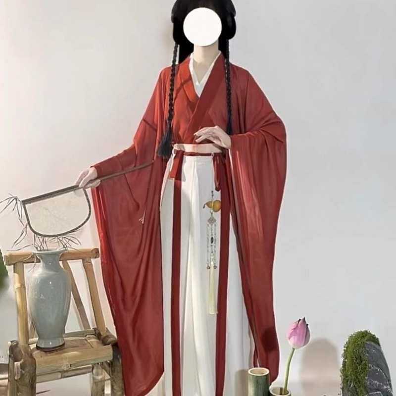 オリジナル漢服南北朝墨染め魏晋風古代衣装クロスネック戦国ローブ大袖腰丈八破りスカートデイリースーツ|undefined
