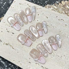 ガールズハートハンドメイドバタフライウェアラブルネイル、ハンドメイドキャットアイチェックレザーパウダーフレンチキャットアイマニキュアステッカー