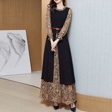 年新款初春雪纺长袖连衣裙女长款收腰显瘦气质春秋长裙到脚踝