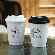一次性咖啡杯加厚白色双层中空纸杯子隔热奶茶杯纸杯批发印刷logo