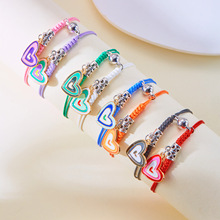 欧美跨境多色情侣手链创意个性合金爱心蜡线编织抽拉手链手饰批发