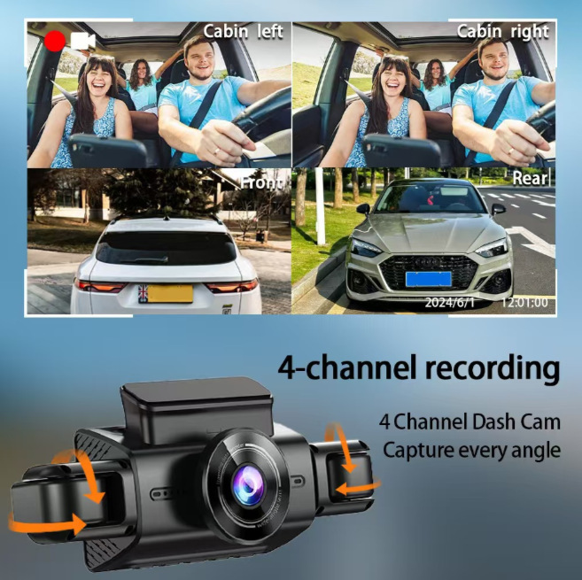 Cross-border Amazon best-selling car DVR, ultra-clear 4K front and rear triple recording, 4-channel wifi mobile phone connected dashcam