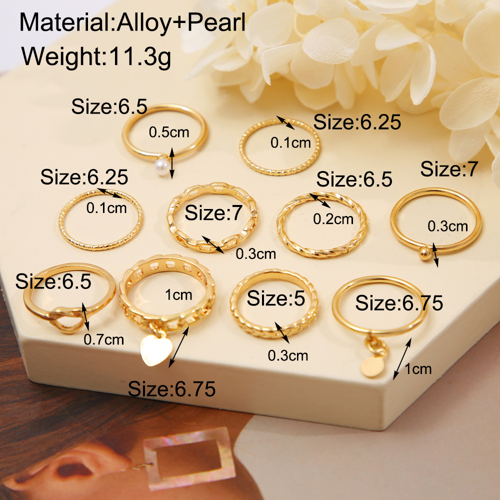 Simple Style Heart Shape Imitation Pearl Alloy Plating Metal Rings
