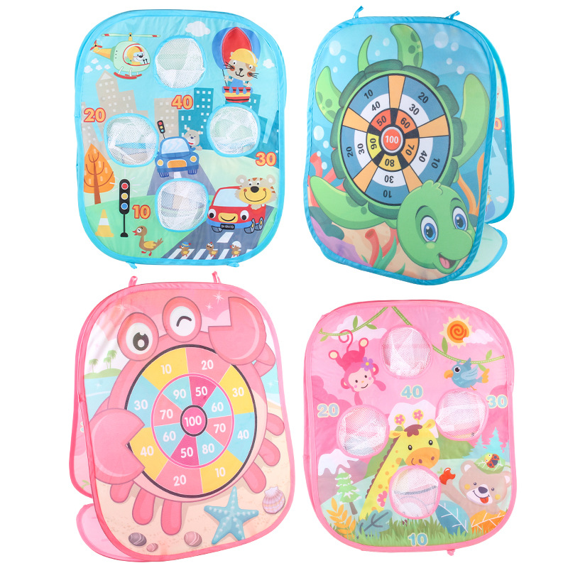 Juego de mesa de lanzamiento de bolsas de arena de dibujos animados para niños plegable Proyección de doble cara objetivo de dardos bola de objetivo pegajoso saco de arena lanzando juguetes deportivos
