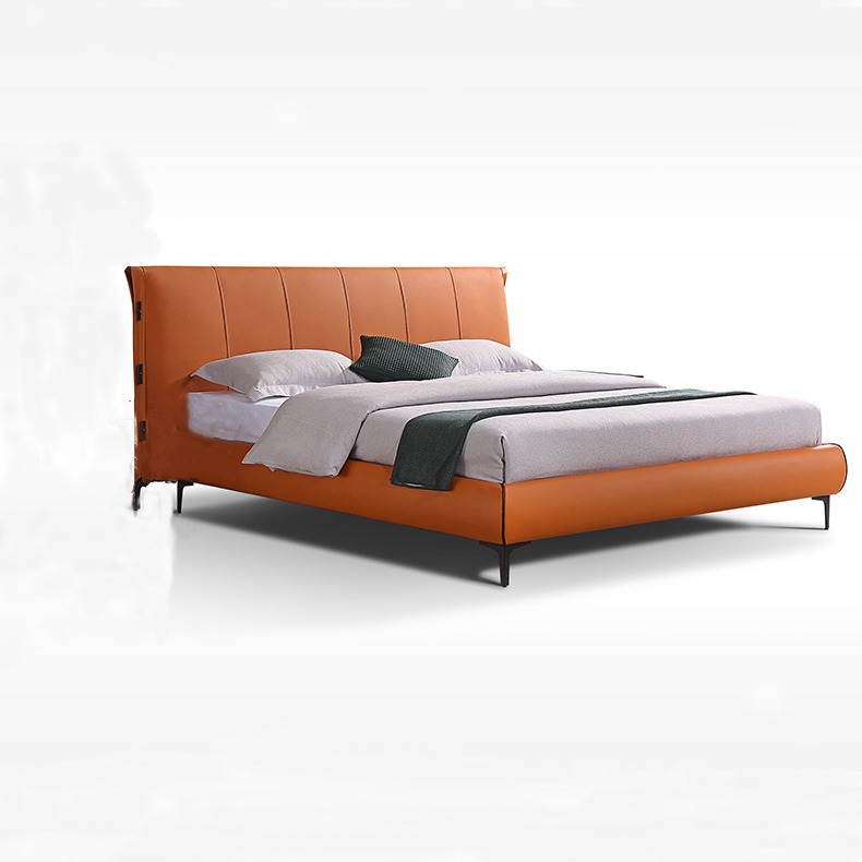 Italian minimalist leather bed, light luxury and simple design&mdash;creative master bedroom double bed, 1.8-meter leather wedding bed.