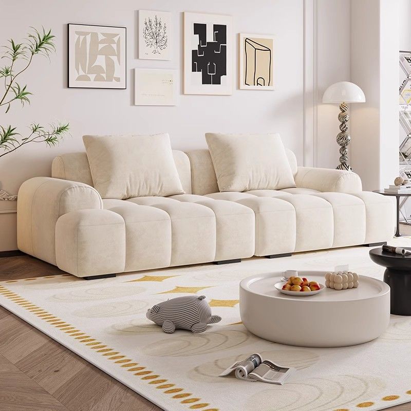 Cream-Style Cat-Scratch-Resistant Ins Puff Sofa for Living Room, Simple Rental Apartment, Straight-Line Small-Sized Fabric Sofa
