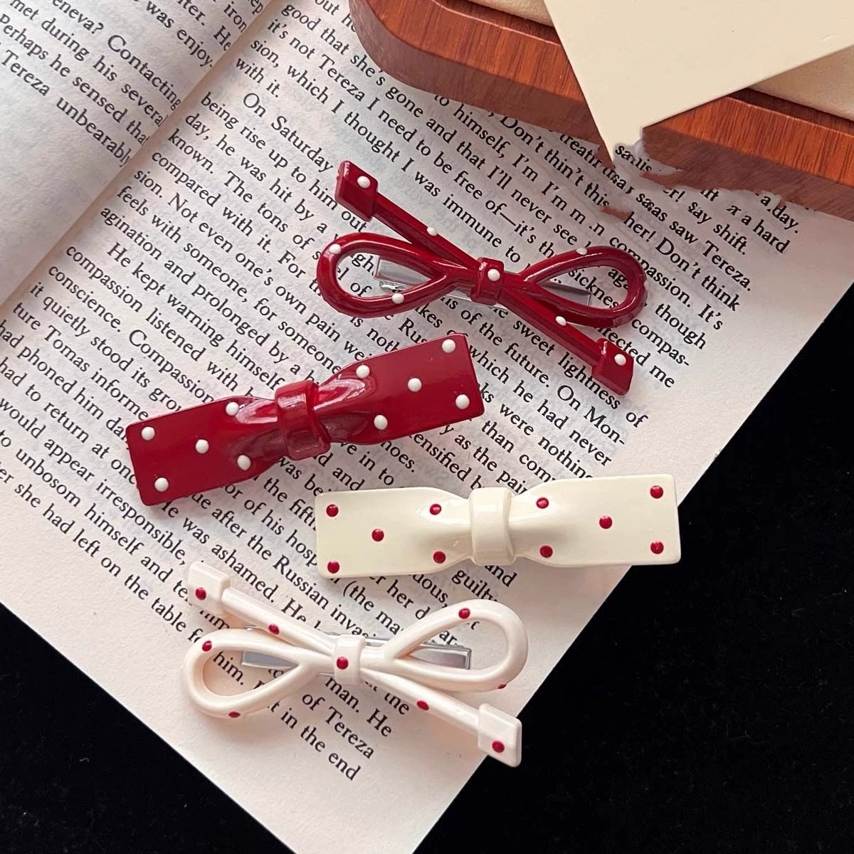 Hair Clip Bow Set — Cute Crab & Bang Clips, Polka Dot and Stripe Color Options, Lightweight
