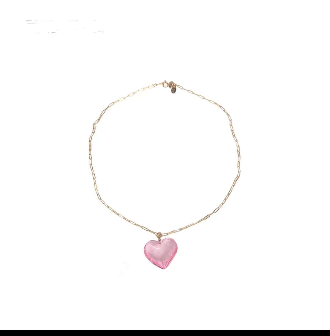 35g Weight glass Pendant Material Pendant Necklace Classification Alloy Chain Material 1 Piece Quantity Daily, Date Occasion glass Material Heart Shape Pattern Women's Gender Handmade Design Sweet Style Sweet Heart Shape Glass Handmade Women's Pendant Necklace 8