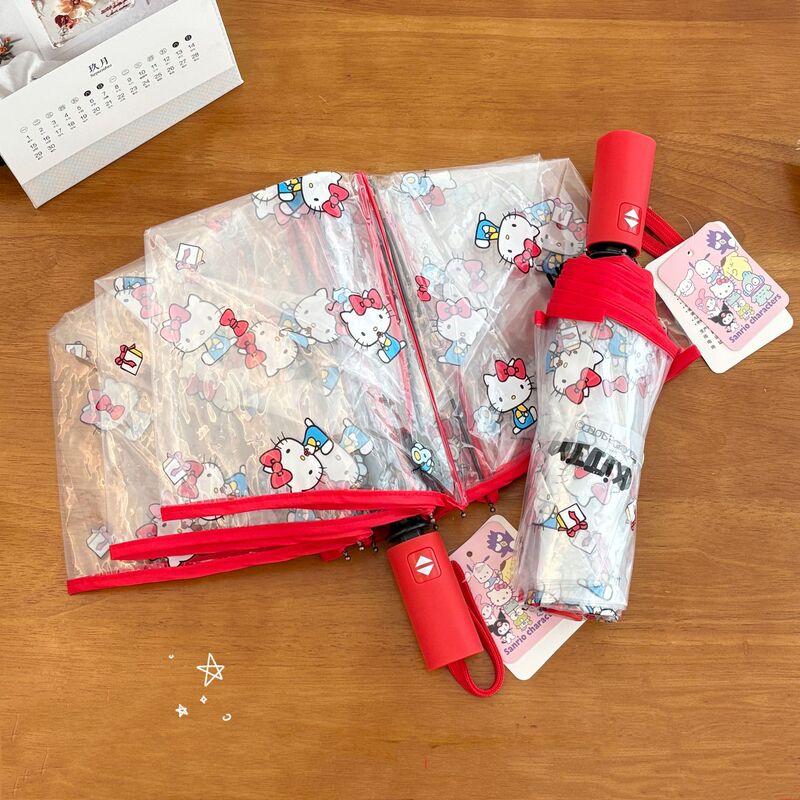 In-Stock Cat Transparent Umbrella Cartoon Internet Celebrity Sun Protection Folding Dual-Use Cute for Children and Students