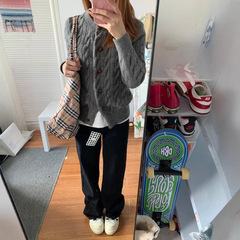 格蕾系灰色麻花毛衣开衫女秋冬2025新款松弛感慵懒风软糯针织外套