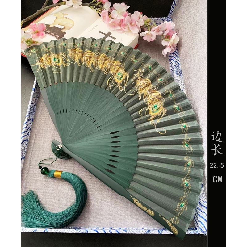 女性ファンレトロスタイル折りたたみギフト扇子漢服ファン夏ポータブル小さなライトグリーンダンスファンチャイナドレス夏|undefined