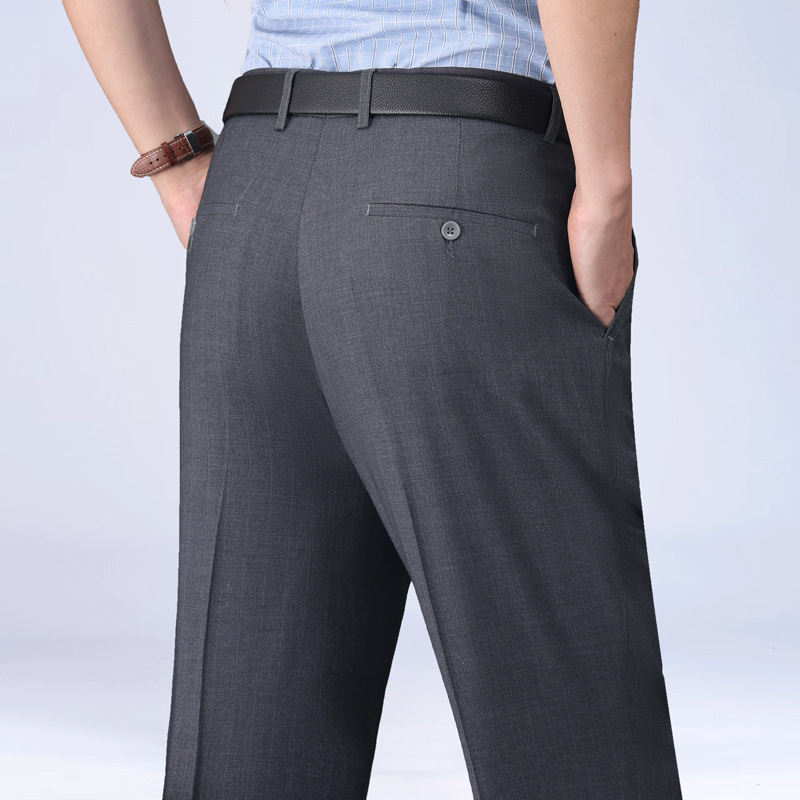 Pantalones de traje plisados dobles de verano delgados de mediana edad y ancianos de cintura alta pantalones de traje formal informal de negocios sueltos pantalones de traje sin planchar image 20
