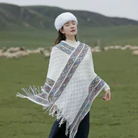 Этническое ретро-пончо с бахромой, тёплый шарф, дышащий тренч, этнический стиль