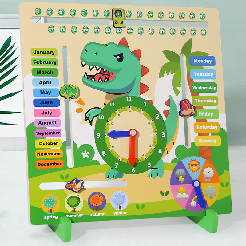 Reloj de calendario vertical seis en uno de madera, educación temprana, mes de rompecabezas, cuatro estaciones, hora de la semana, juguetes cognitivos del clima