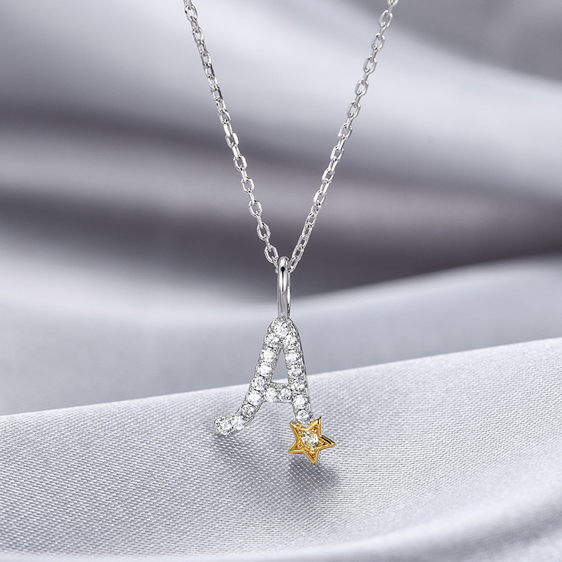 Pequeña estrella diamante-incrustado 26 letras inglesas colgante s925 collar de plata esterlina europeo y americano ins estilo moda clavícula cadena femenina