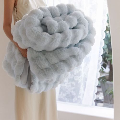 Tuscany Sheepskin Imitation Rabbit Fur Bubble Fleece Blanket, Double-Sided Thickened Office Nap Blanket Sofa Cover Blanket