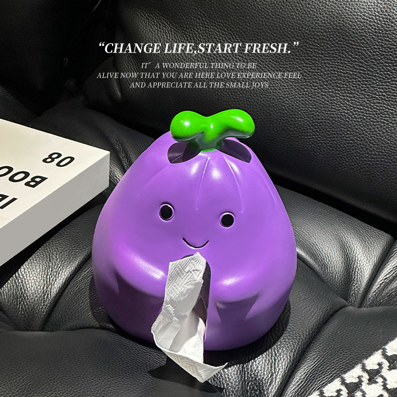 新款卡通茄子纸巾盒客厅餐厅茶几装饰摆件创意设计高级桌面抽纸盒|undefined