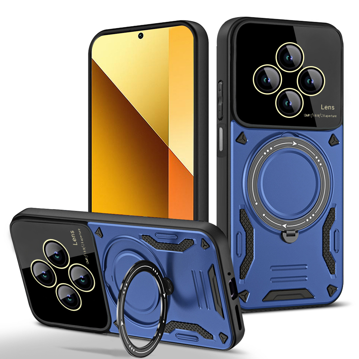 Gran ventana de escudo RM toda la serie 14C caso de teléfono celular anillo de soporte anticaída creativo de succión magnética de automóvil cubierta protectora de teléfono celular