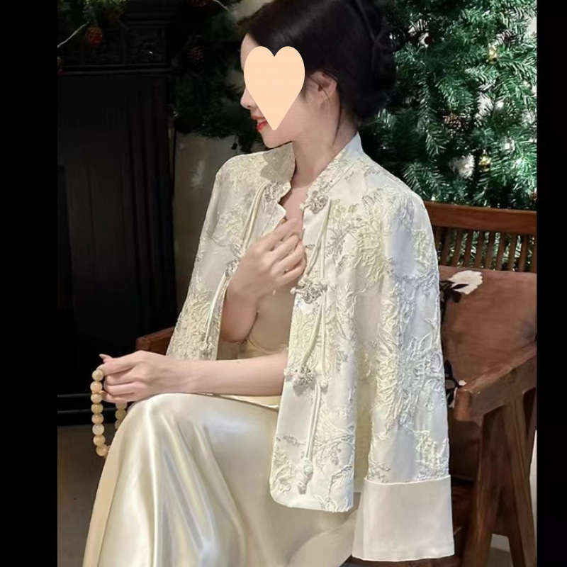 大码胖新中式国风套装唐装提花气质外套+时尚连衣裙两件套200斤|undefined