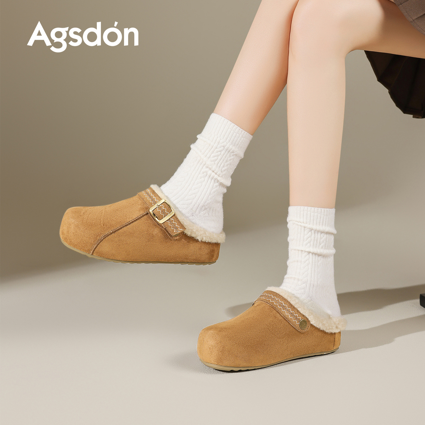 Augu Lion Dengjia Boccan zapatos de terciopelo mujeres 2026 nueva primavera botas de nieve de suela gruesa un pedazo de peluche zapatos de algodón medio zapatillas