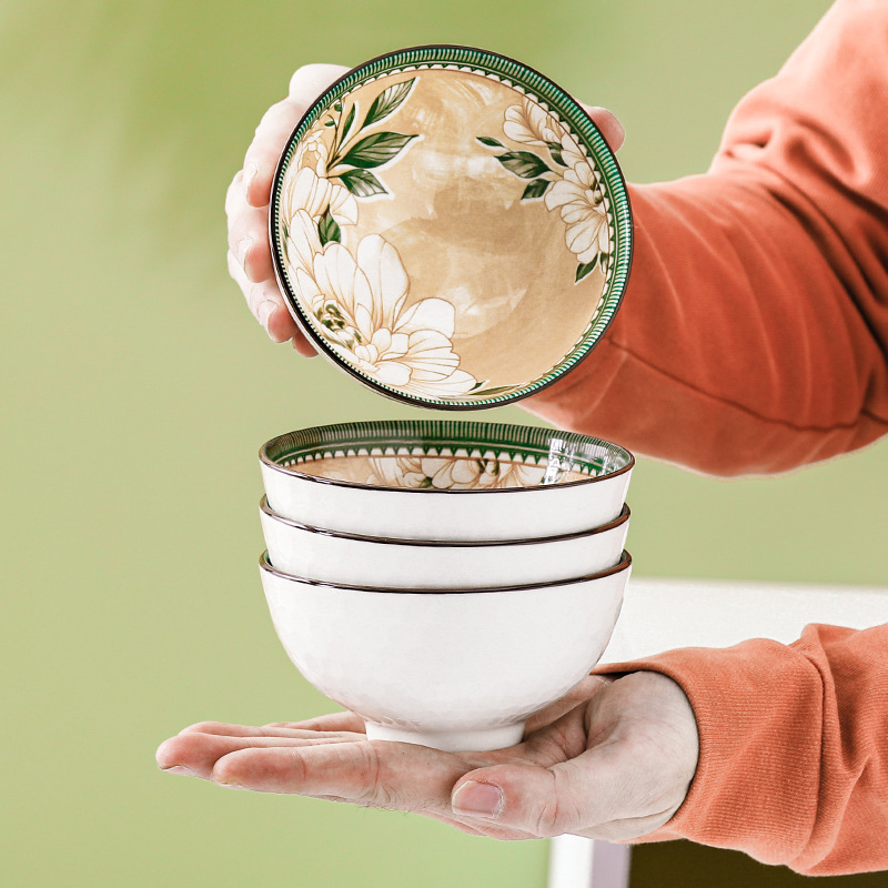 ギフトボウルセット、家庭用食器セット、椿磁器ボウル、セラミックボウルと箸セット、食器ギフトボックス|undefined